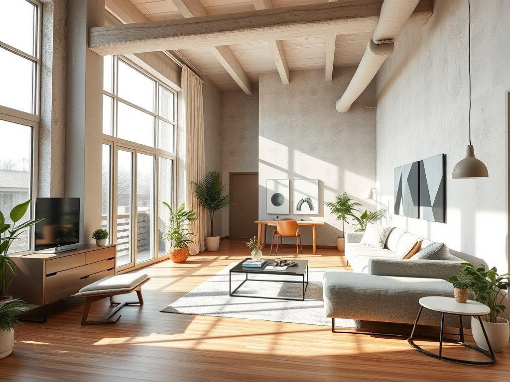 modern apartment with geometric artwork
